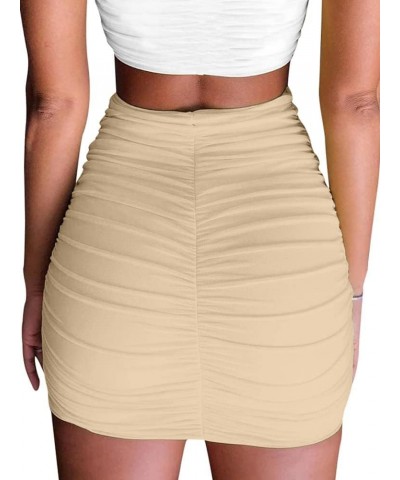 Women's Stretch High Waist Ruched Bodycon Double Layer Casual Mini Skirt Khaik $15.80 Skirts