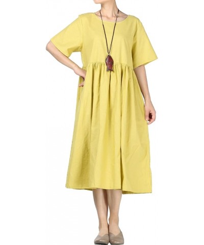 Women's Linen Tunic Summer Dress Casual Midi Dresses with Pockets Yellow $24.74 Dresses