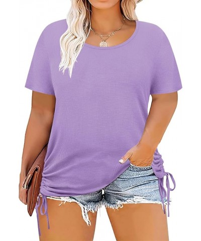 Plus Size Off The Shoulder Tops for Women Strappy Cold Shoulder Sexy Summer Tunic Blouses E920-purple $9.23 T-Shirts