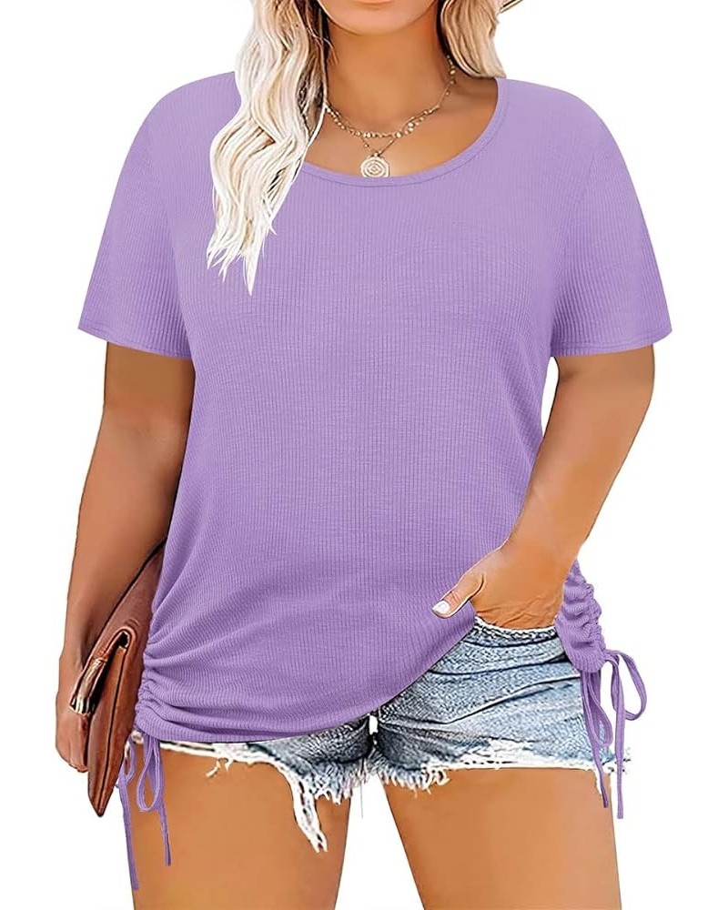 Plus Size Off The Shoulder Tops for Women Strappy Cold Shoulder Sexy Summer Tunic Blouses E920-purple $9.23 T-Shirts