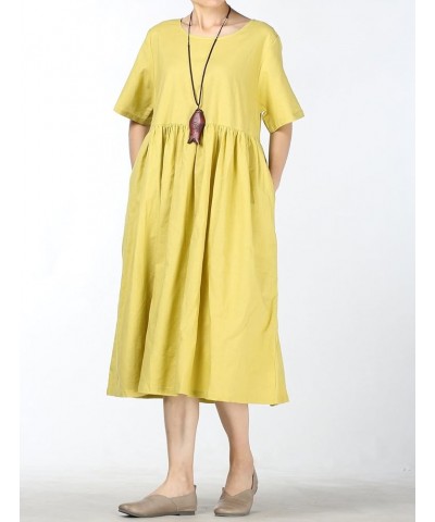 Women's Linen Tunic Summer Dress Casual Midi Dresses with Pockets Yellow $24.74 Dresses