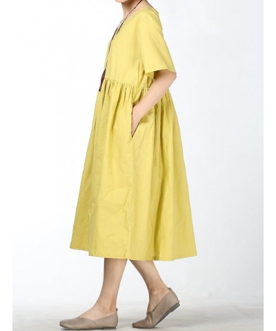 Women's Linen Tunic Summer Dress Casual Midi Dresses with Pockets Yellow $24.74 Dresses