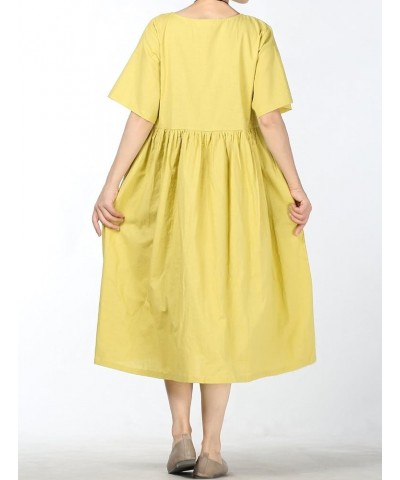 Women's Linen Tunic Summer Dress Casual Midi Dresses with Pockets Yellow $24.74 Dresses