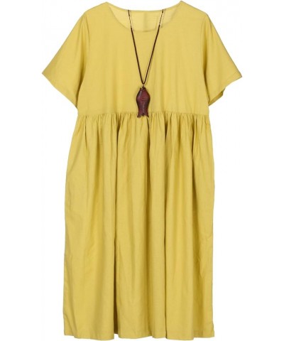 Women's Linen Tunic Summer Dress Casual Midi Dresses with Pockets Yellow $24.74 Dresses