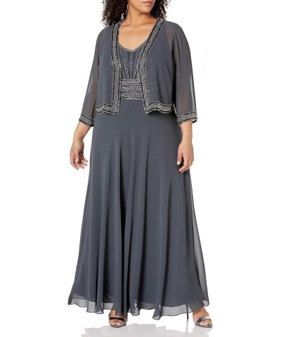 Women's Plus Size Jacket Dress with Beaded Trim Gray/Multi $58.58 Dresses