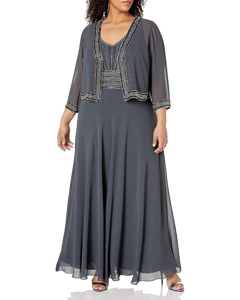 Women's Plus Size Jacket Dress with Beaded Trim Gray/Multi $58.58 Dresses