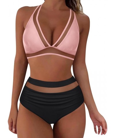 Women 2 Piece Swimsuit Bikini Set Push Up Tummy Control High Waist Bikini Swimwear V Neck Bra and Tankini Bikini Swimsuits A3...