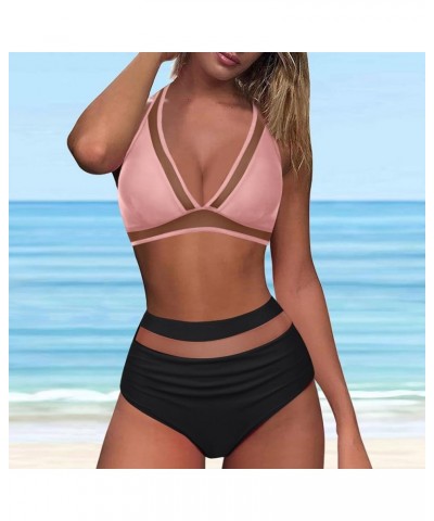 Women 2 Piece Swimsuit Bikini Set Push Up Tummy Control High Waist Bikini Swimwear V Neck Bra and Tankini Bikini Swimsuits A3...