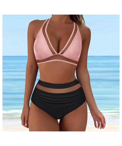 Women 2 Piece Swimsuit Bikini Set Push Up Tummy Control High Waist Bikini Swimwear V Neck Bra and Tankini Bikini Swimsuits A3...