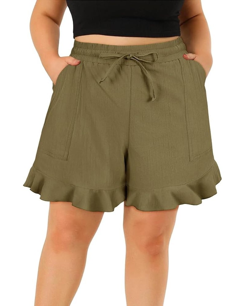 Plus Size Shorts for Women Summer Drawstring Casual Elastic Waist Loose Wide Leg Pocketed Shorts, XL-5XL E905-army Green $10....