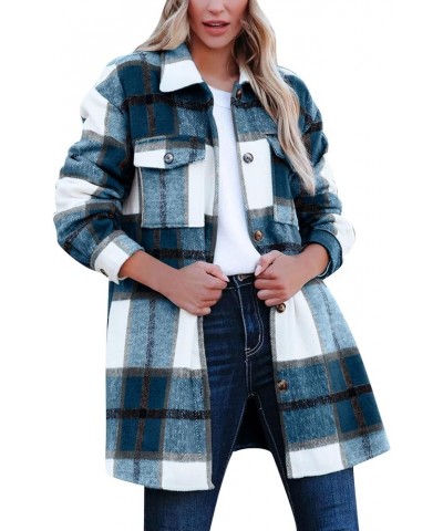 Peacoat Womens Coat Plus Size Winter Plaid Shacket Long Sleeve Button Down Shirts Jacket With Pockets Lapel Outwear A7blue $8...