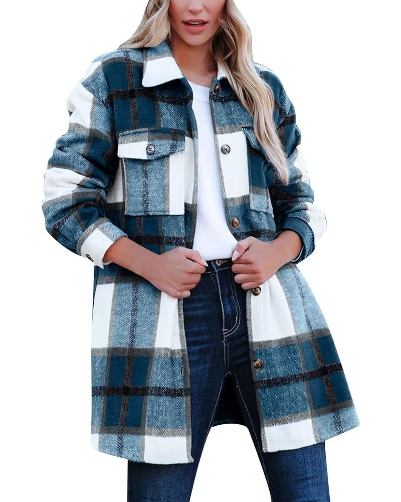 Peacoat Womens Coat Plus Size Winter Plaid Shacket Long Sleeve Button Down Shirts Jacket With Pockets Lapel Outwear A7blue $8...