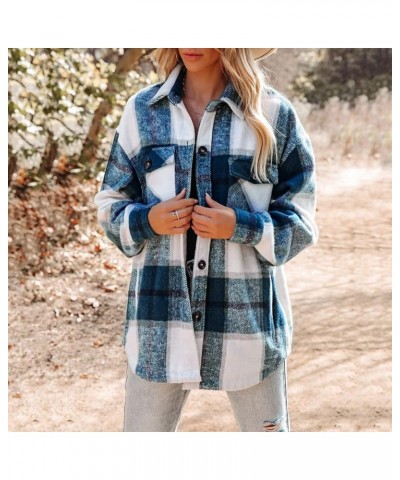 Peacoat Womens Coat Plus Size Winter Plaid Shacket Long Sleeve Button Down Shirts Jacket With Pockets Lapel Outwear A7blue $8...