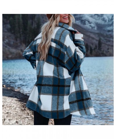 Peacoat Womens Coat Plus Size Winter Plaid Shacket Long Sleeve Button Down Shirts Jacket With Pockets Lapel Outwear A7blue $8...