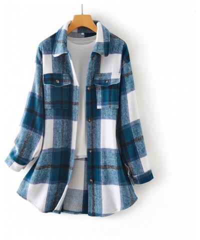 Peacoat Womens Coat Plus Size Winter Plaid Shacket Long Sleeve Button Down Shirts Jacket With Pockets Lapel Outwear A7blue $8...