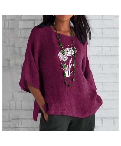 Women's Cotton Linen Tunic Tops Casual Loose Boho Tunic Tops Half Sleeve T-Shirt Blouses Cute Going Out Clothing 2023 Purple ...