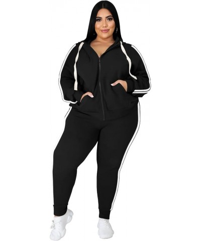 Womens Plus Size Two Piece Outfits Sweatsuits Casual Long Sleeve Set With Pockets 7-black Striped $23.91 Activewear