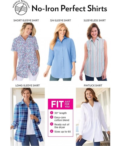 Women's Plus Size Perfect Long Sleeve Shirt Wrinkle-Resistant Button-Down Oversized Tunic Top Office & Casual Ultra Blue Shad...