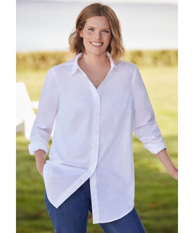 Women's Plus Size Perfect Long Sleeve Shirt Wrinkle-Resistant Button-Down Oversized Tunic Top Office & Casual Ultra Blue Shad...