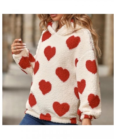 Women Valentines Day Pullover Graphic Cute Hooded Sweatshirts Crewneck Oversized Hoodie Fuzzy Holiday Hoodies Cute Red $11.54...