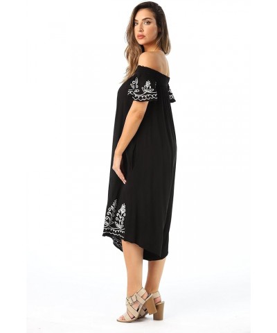 Womens Off Shoulder Embroidered Jumpsuit Romper Black $12.74 Rompers