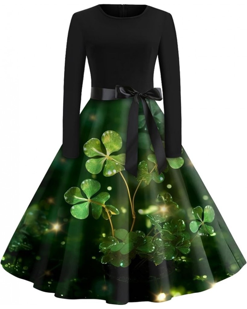 Spring Dresses for Women 2024 Fashion O-Neck Casual Slim St Patricks Day Dresses Green Dress Long Sleeve Formal Dresses 2-bla...