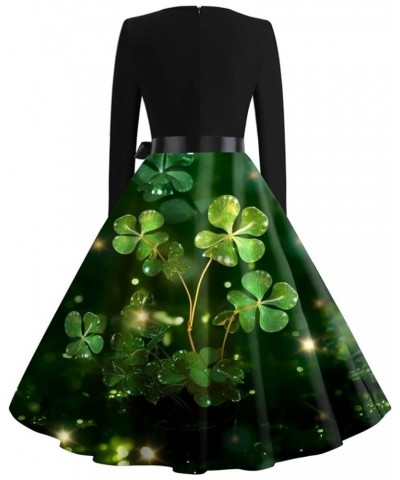 Spring Dresses for Women 2024 Fashion O-Neck Casual Slim St Patricks Day Dresses Green Dress Long Sleeve Formal Dresses 2-bla...