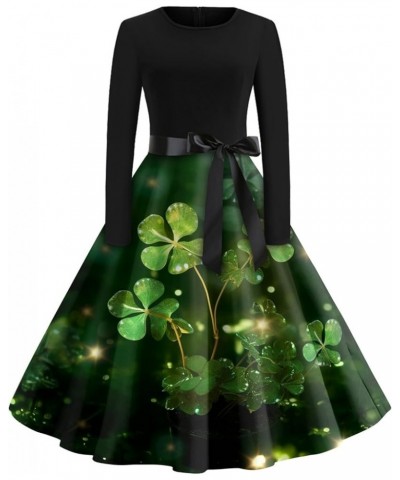 Spring Dresses for Women 2024 Fashion O-Neck Casual Slim St Patricks Day Dresses Green Dress Long Sleeve Formal Dresses 2-bla...