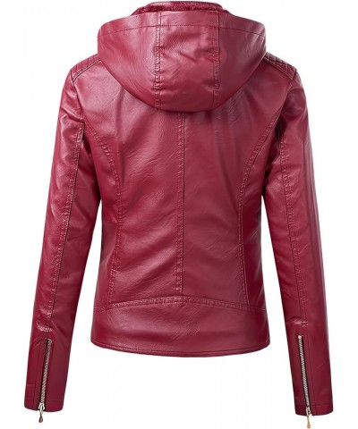 Women's Faux Leather Jacket Casual Warm Winter Coat Removable Hood Red $31.96 Coats