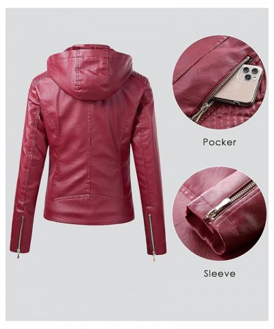 Women's Faux Leather Jacket Casual Warm Winter Coat Removable Hood Red $31.96 Coats