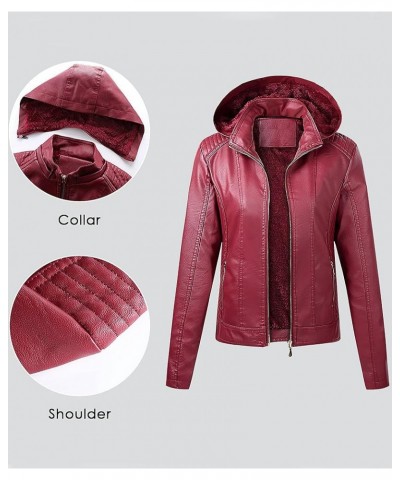 Women's Faux Leather Jacket Casual Warm Winter Coat Removable Hood Red $31.96 Coats