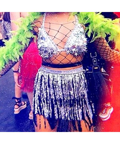 Women Boho Beach Sequin Tassel Mini Skirts Music Festival Party Club Hip Scarf Belt Wrap Skirt Black&silver $11.52 Skirts