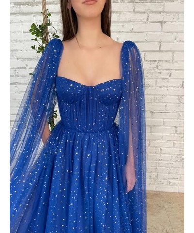 Sparkle Tulle Prom Dresses Cape Sleeve Starry Formal Evening Party Gowns Long Black Gold Star-sweetheart $40.50 Dresses