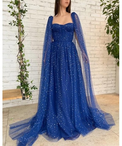 Sparkle Tulle Prom Dresses Cape Sleeve Starry Formal Evening Party Gowns Long Black Gold Star-sweetheart $40.50 Dresses