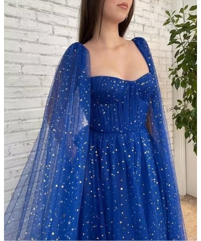 Sparkle Tulle Prom Dresses Cape Sleeve Starry Formal Evening Party Gowns Long Black Gold Star-sweetheart $40.50 Dresses