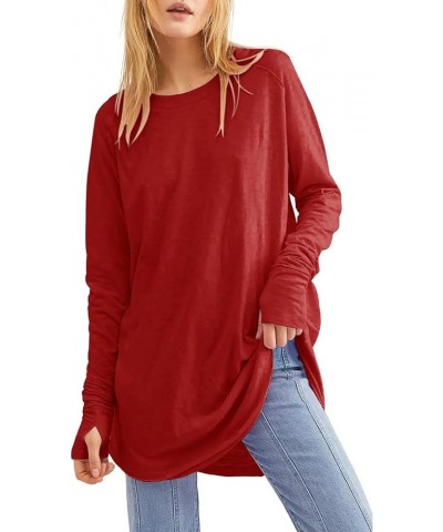 Thumb Hole Shirt for Women,2024 Spring Casual Long Sleeve Top Crew Neck Sweatshirt Loose Basic Graphic Tee Tunic A-red $6.85 ...