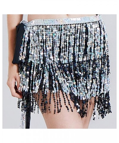 Women Boho Beach Sequin Tassel Mini Skirts Music Festival Party Club Hip Scarf Belt Wrap Skirt Black&silver $11.52 Skirts