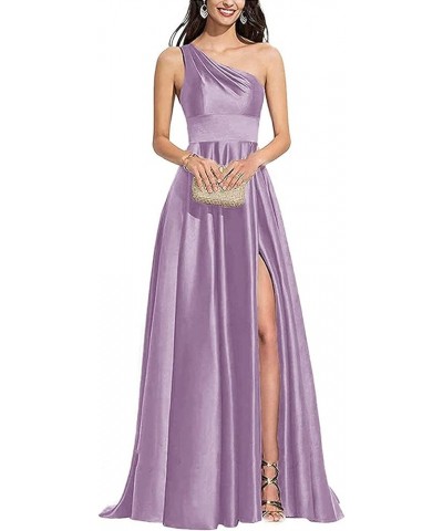 One Shoulder Dresses for Women V Neck Bridesmaid Dresses with Slit Womens Satin Dresses Lilac $31.49 Dresses