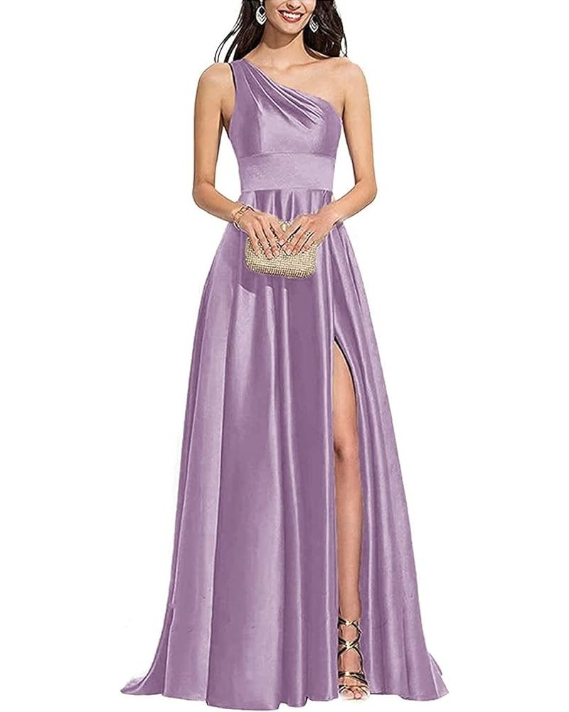 One Shoulder Dresses for Women V Neck Bridesmaid Dresses with Slit Womens Satin Dresses Lilac $31.49 Dresses