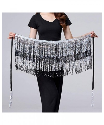 Women Boho Beach Sequin Tassel Mini Skirts Music Festival Party Club Hip Scarf Belt Wrap Skirt Black&silver $11.52 Skirts