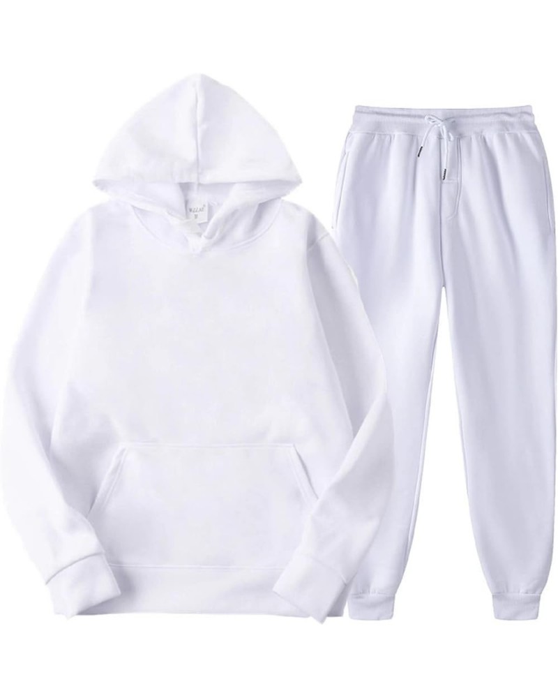 Womens Jogger Set Sweatsuit 2 Piece Long Sleeve Hoodie and Sweatpants Solid Color Sports Outfit Tracksuits White $16.23 Hoodi...