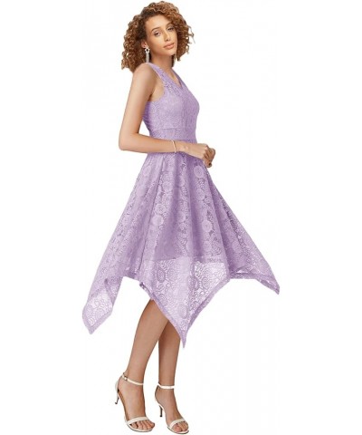 Elegant Women Floral Lace Formal Party Dress Asymmetrical Handkerchief Dress Swing Midi Dress Lavender-sleeveless $14.08 Dresses