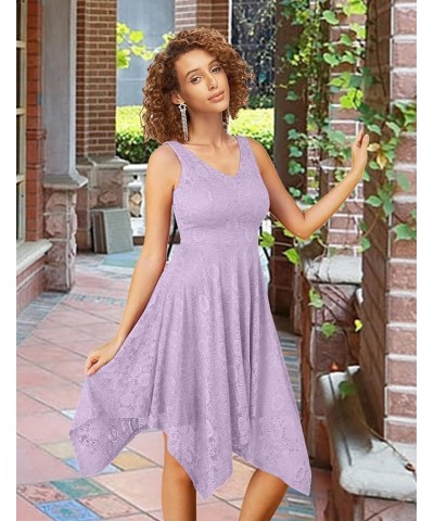 Elegant Women Floral Lace Formal Party Dress Asymmetrical Handkerchief Dress Swing Midi Dress Lavender-sleeveless $14.08 Dresses