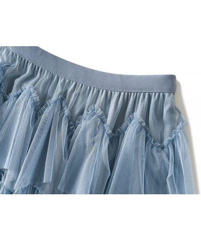 Womens Elastic High Waist Tutu Tulle Tiered Skirt Sweet Layered Ruffles Mesh Midi Fairy Skirts with Lined D-blue $17.06 Skirts