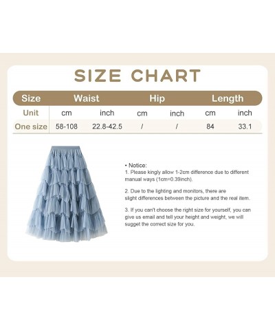 Womens Elastic High Waist Tutu Tulle Tiered Skirt Sweet Layered Ruffles Mesh Midi Fairy Skirts with Lined D-blue $17.06 Skirts