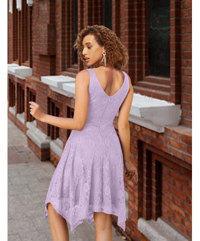 Elegant Women Floral Lace Formal Party Dress Asymmetrical Handkerchief Dress Swing Midi Dress Lavender-sleeveless $14.08 Dresses