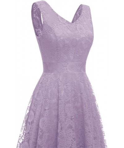 Elegant Women Floral Lace Formal Party Dress Asymmetrical Handkerchief Dress Swing Midi Dress Lavender-sleeveless $14.08 Dresses