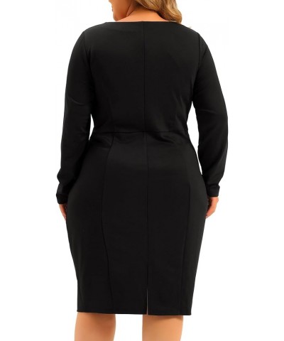 Plus Size Sheath Dress for Women Office Work Long Sleeves Dress Black $15.58 Dresses