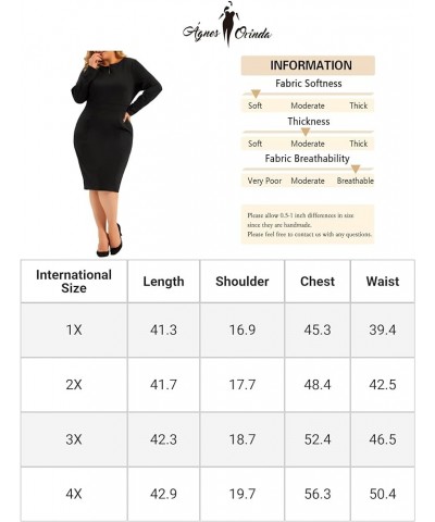 Plus Size Sheath Dress for Women Office Work Long Sleeves Dress Black $15.58 Dresses