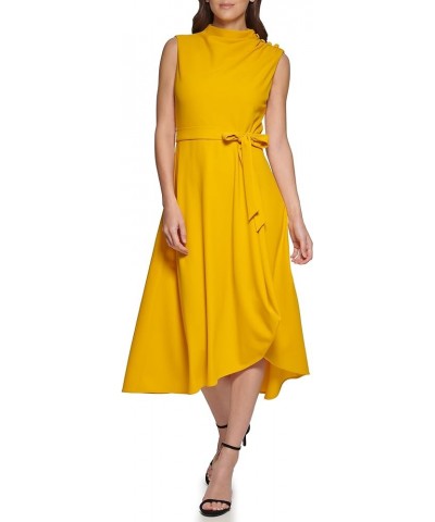 Women's Midi Length Jewel Neck Tie Waist Dress Golden Spice $26.24 Dresses